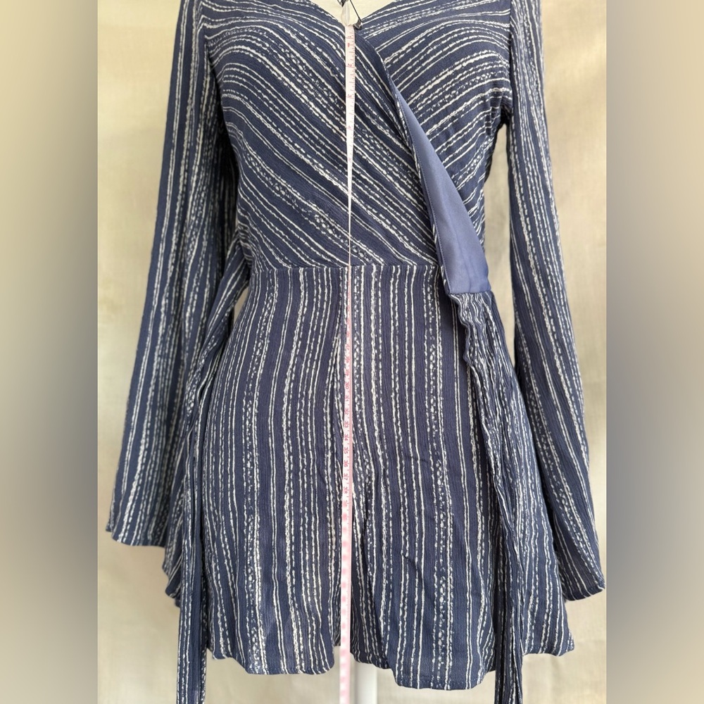 Striped Blue Wrap Romper Euc - image 6